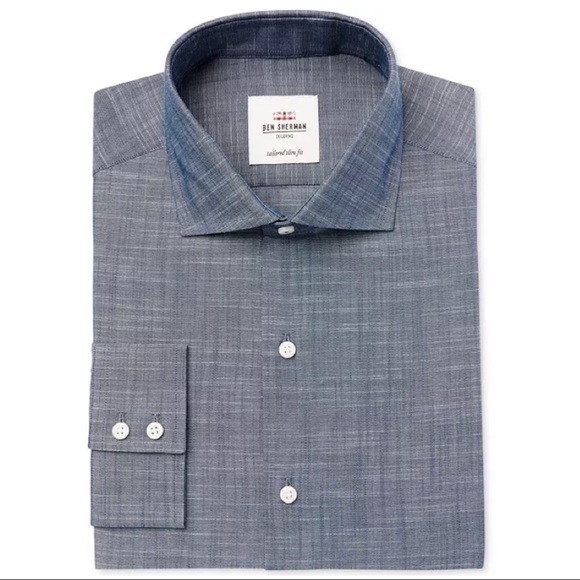 Ben Sherman Other - Ben Sherman Men's Slim-Fit Navy Slub Chambray Dress Shirt 15.5